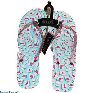 dELiA*s Blue Pink Animal Print FLIP FLOPS Shoes